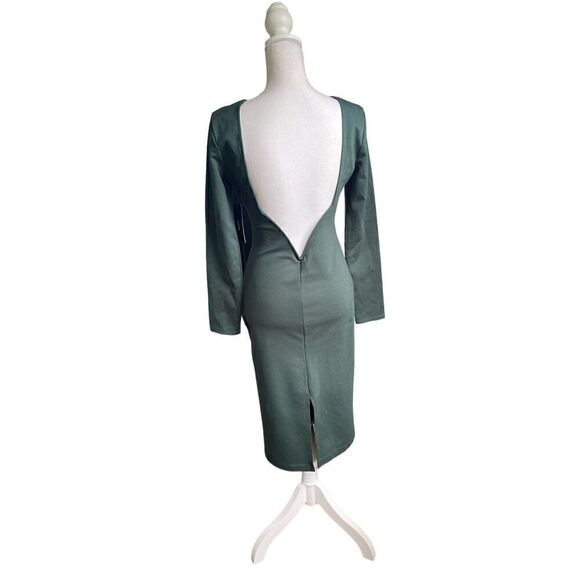 NWT Lulus Olive Green Open Back Long Sleeve Round Neck Dress Size L Party Knee L - Picture 1 of 16